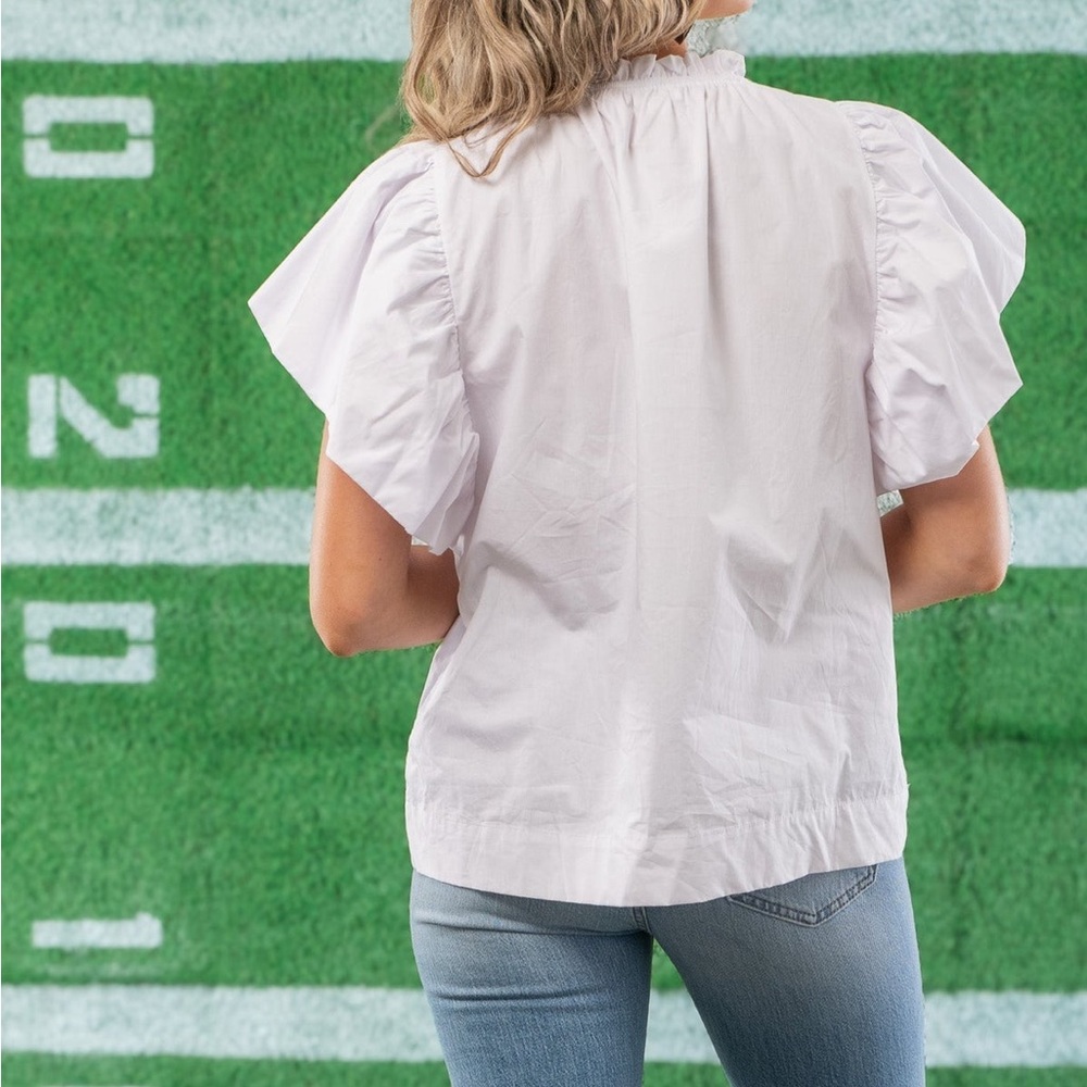 Sequin Football Ruffle Sleeve Game Day Top Size Small in perfect condition - Picture 2 of 8